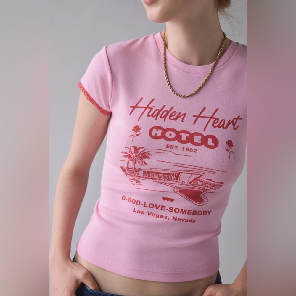 UO Hidden Heart Hotel Graphic Baby Tee